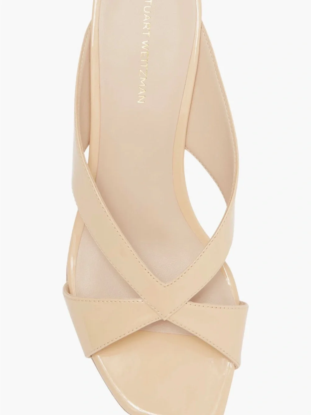 Stuart Weitzman Beige Patent Cork Wedge Slide Sandals